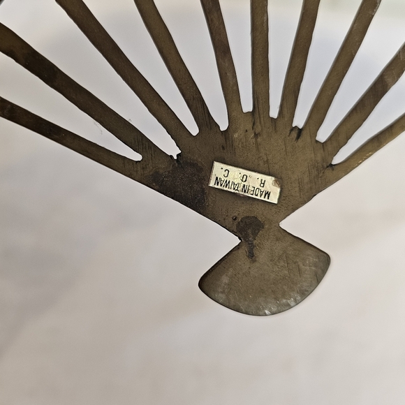 Vintage Brass Bird Crane Phoenix Floral Ornate Fan Decor Accent - Picture 4 of 8